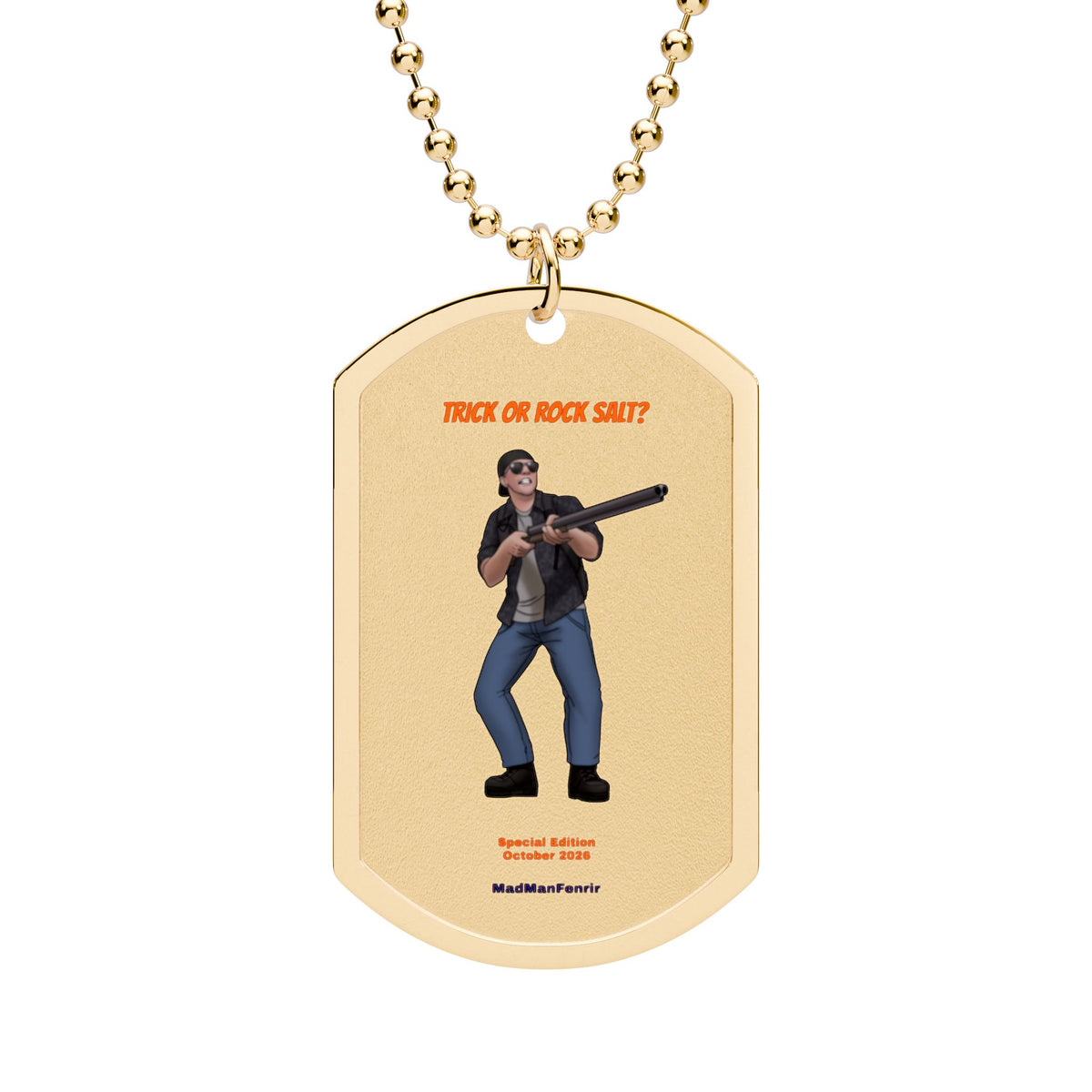 Trick or Rock Salt? Dog Tag with Chain