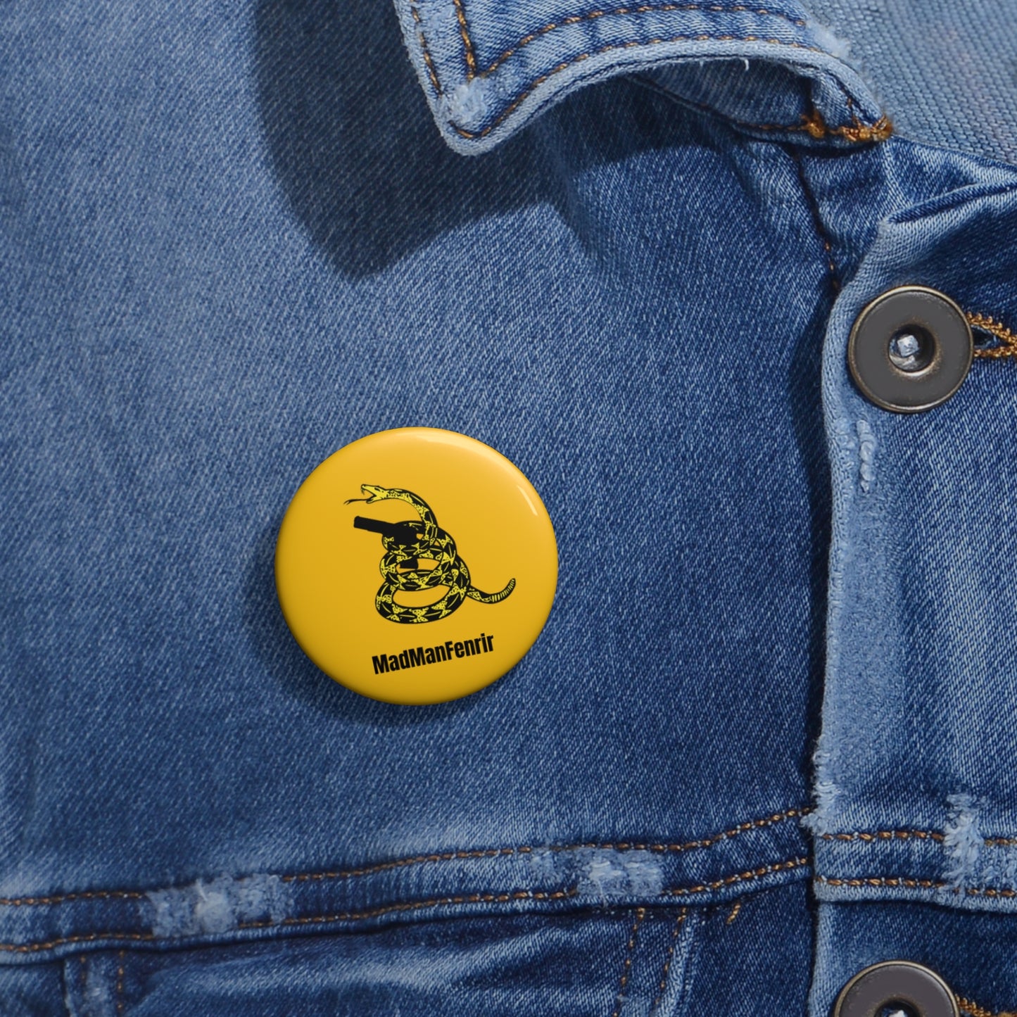 Don't Tread I'll Cast Magus Dumpus Drawn Snake & Gun Pin